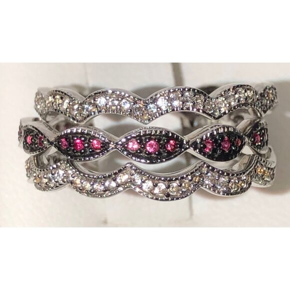 Stella Grace Sterling Silver Ruby & White Ruby 3-Ring Set Size 7